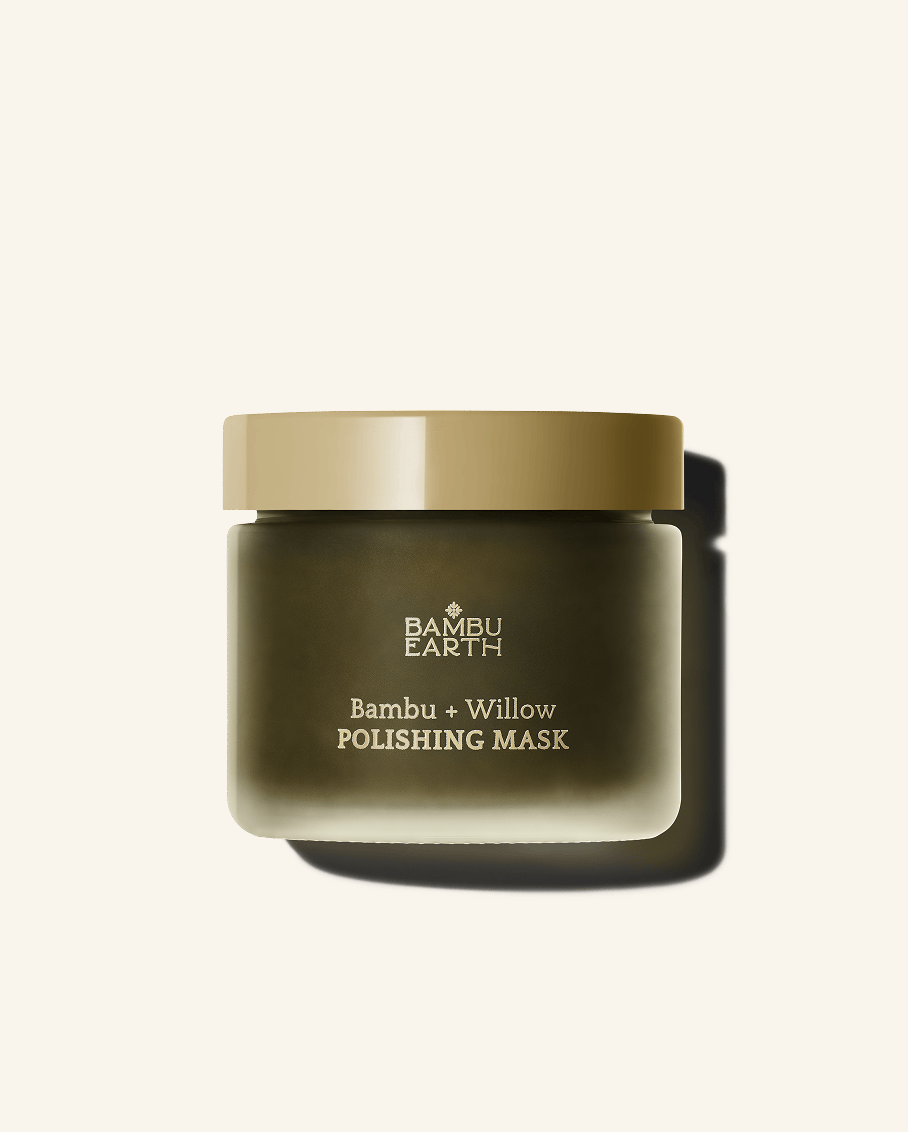 Bambu Earth Bambu + Willow Polishing Mask - A jar of Bambu Earth Bambu + Willow Polishing Mask, featuring a dark olive green