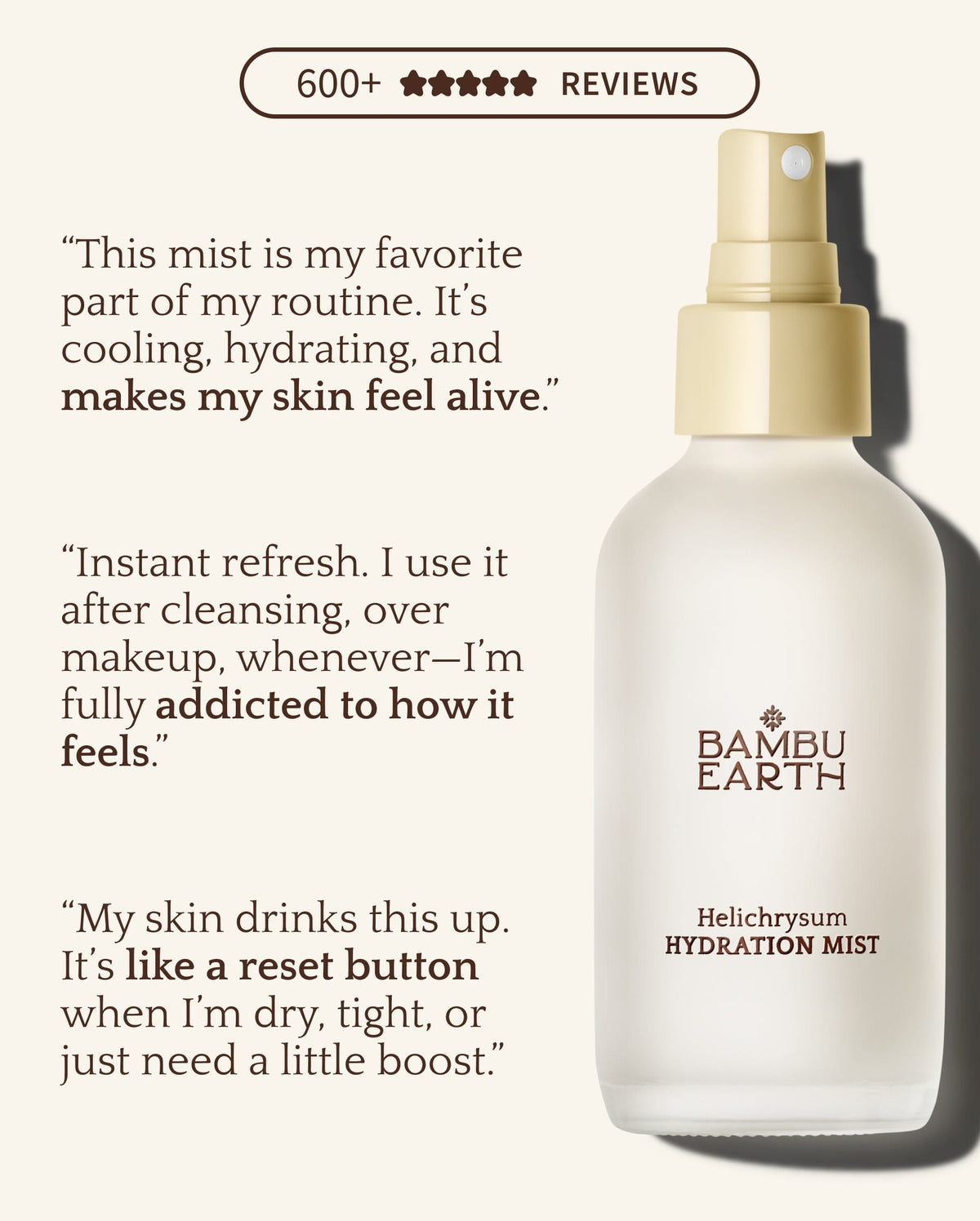 Bambu Earth Helichrysum Hydration Facial Mist - Bambu Earth Helichrysum Hydration Mist bottle with customer reviews on a