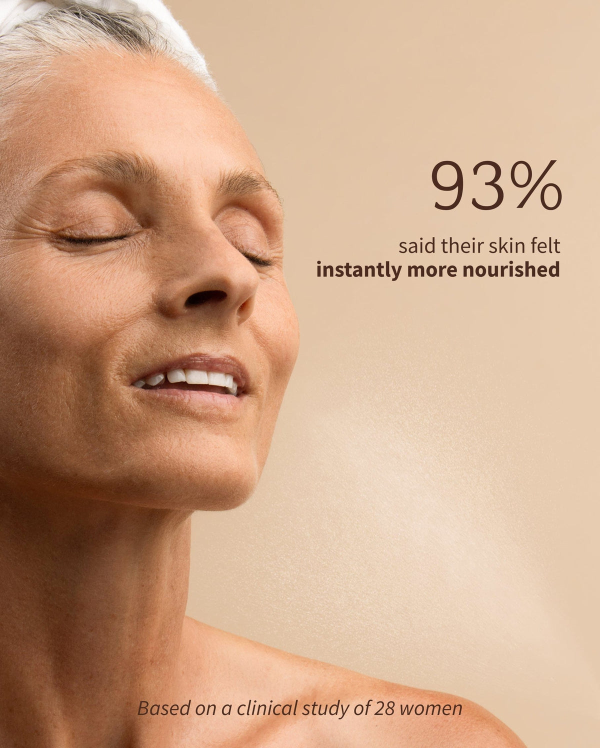 Bambu Earth Helichrysum Hydration Facial Mist - Woman with closed eyes on a beige background with text about skin