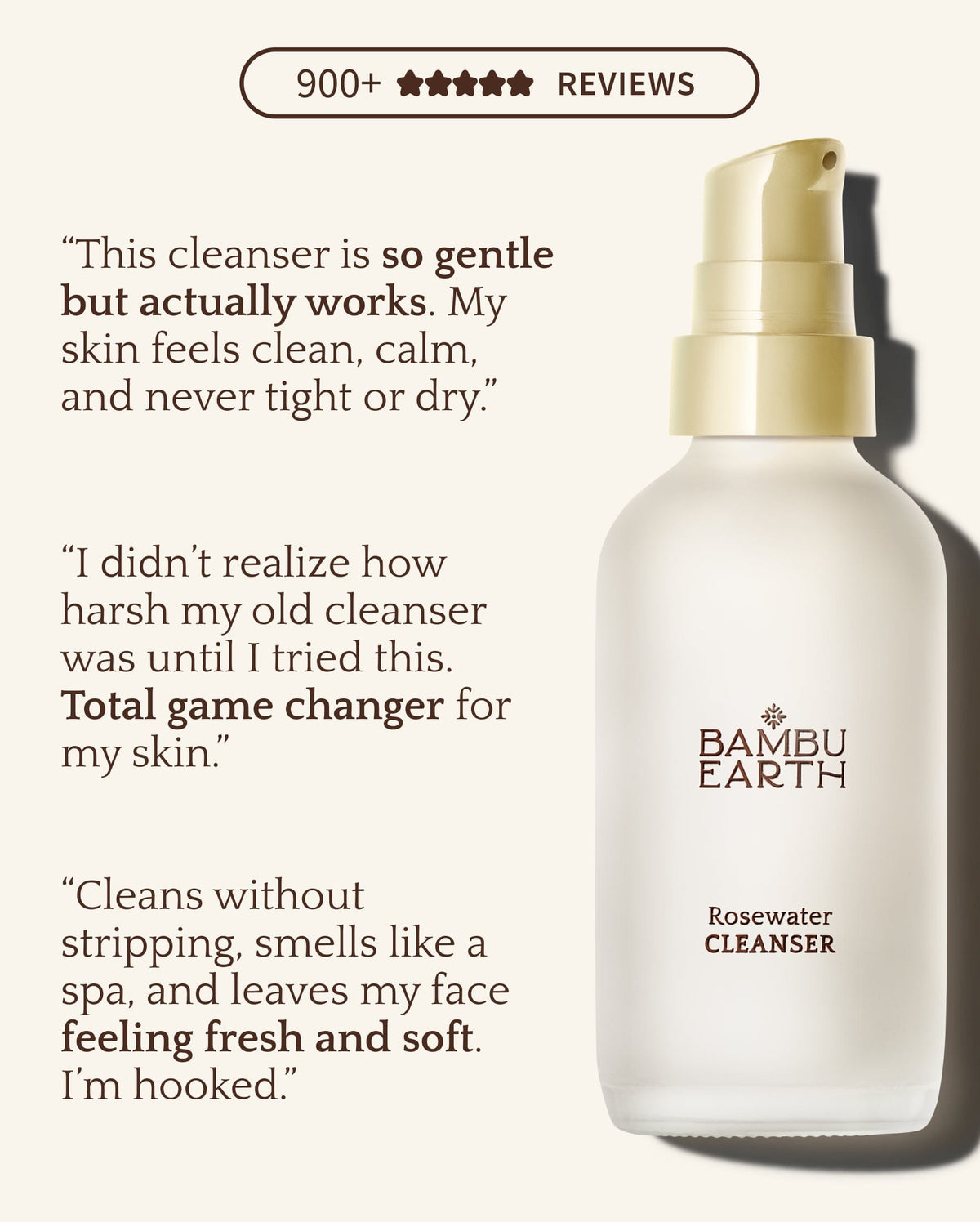Bambu Earth Rosewater Cleanser - Bambu Earth Rosewater Cleanser bottle with customer reviews on a white background