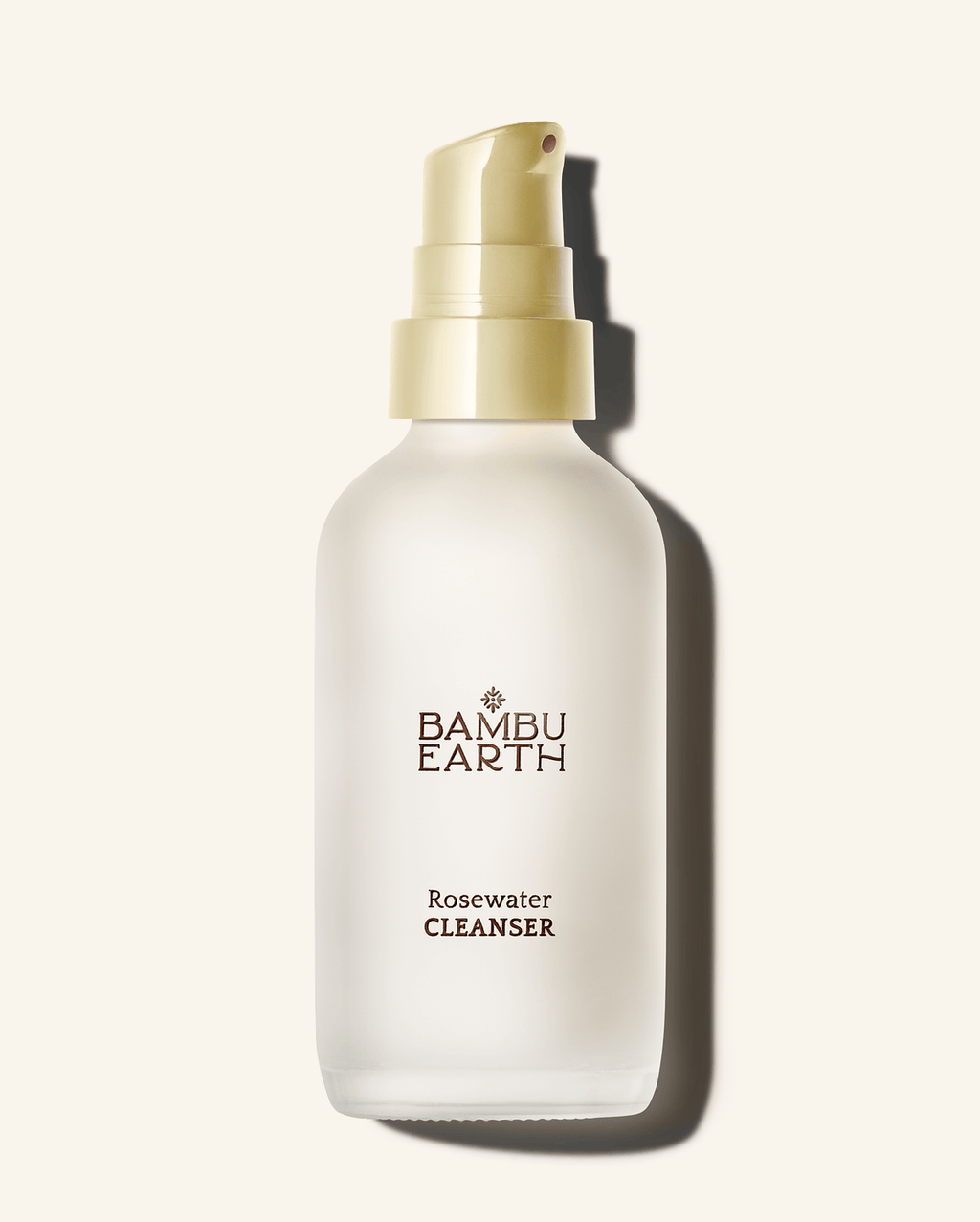 Bambu Earth Rosewater Cleanser - Bambu Earth Rosewater Cleanser in a frosted glass bottle with a metallic gold pump