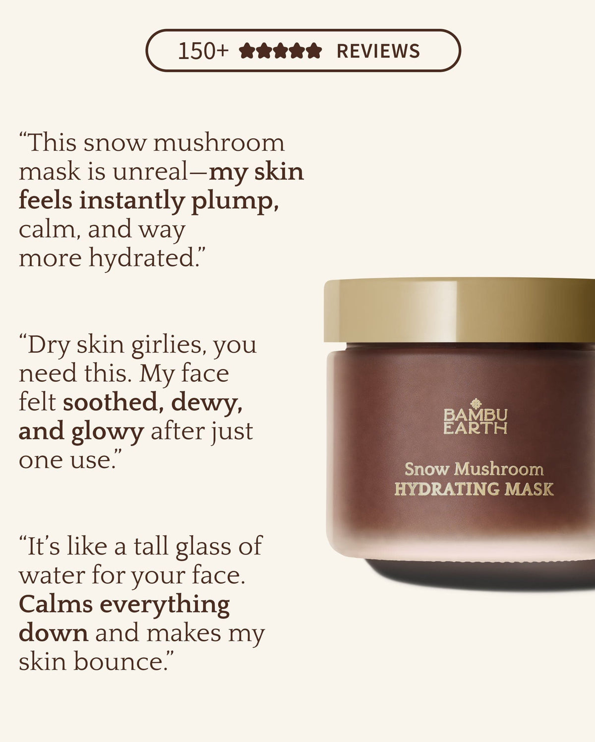 Bambu Earth Snow Mushroom Hydrating Mask - Snow mushroom hydrating mask with customer reviews on a white background