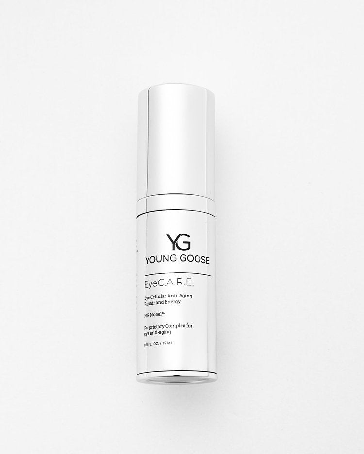 Young Goose EyeC.A.R.E. NAD+ Boosting Eye Cream in a silver pump bottle